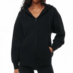 Aritzia TNA Black Cozy Fleece Boyfriend Zip Up Hoodie